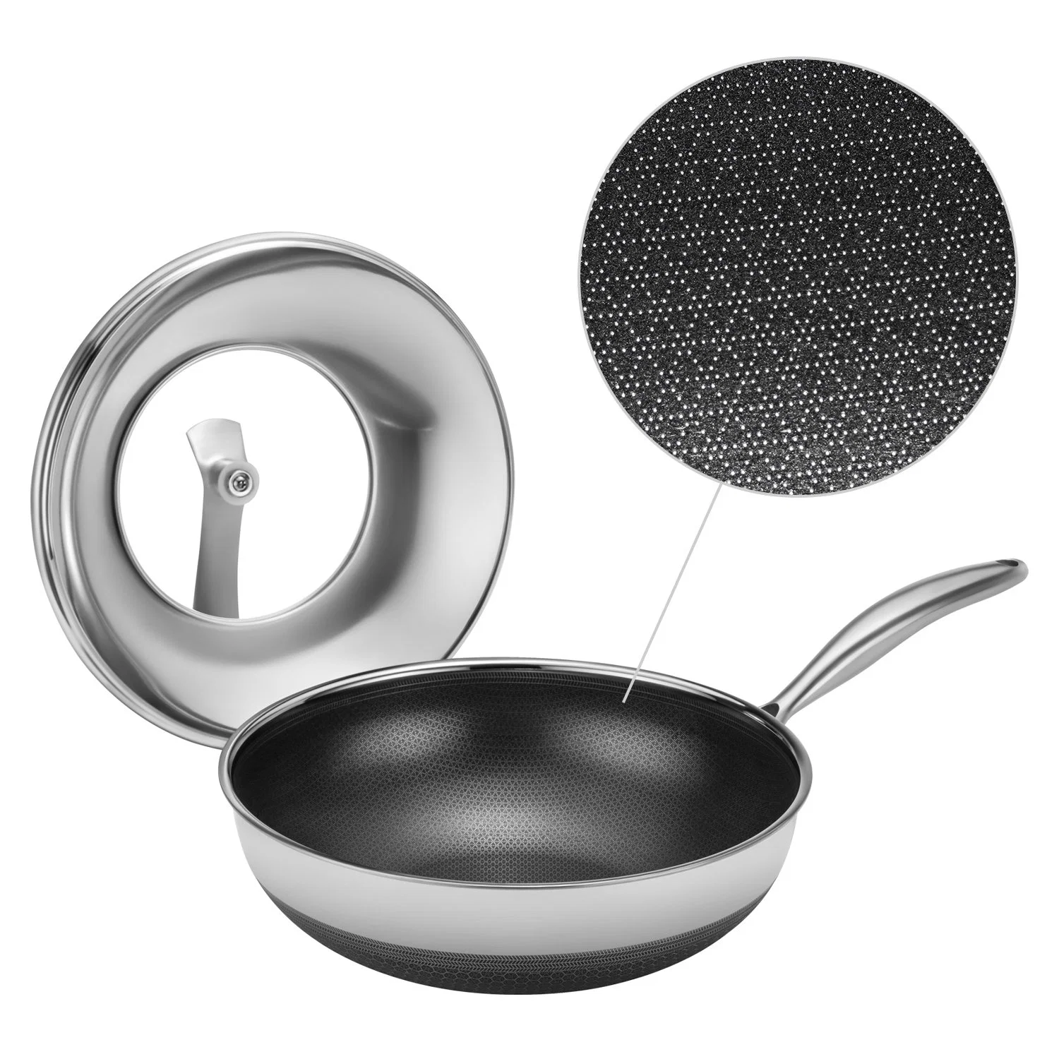 Beliebteste 3pcs Topf &amp; Wok &amp; Bratpfanne Edelstahl Antihaftbeschichtung Doppel Layer Cookware Set