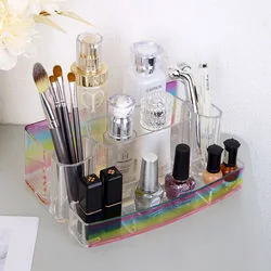 Cosmetic Brush Holder Rainbow Pattern Storage Holder Acrylic Drawers Storage Makeup Organizer