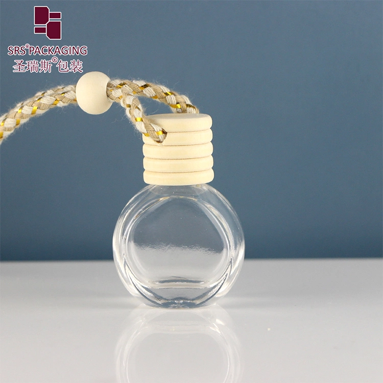 SRS Wooden Lid BM005-8ml Oval Shape Glass Thick Hanging Car Perfume Bottles Yellow