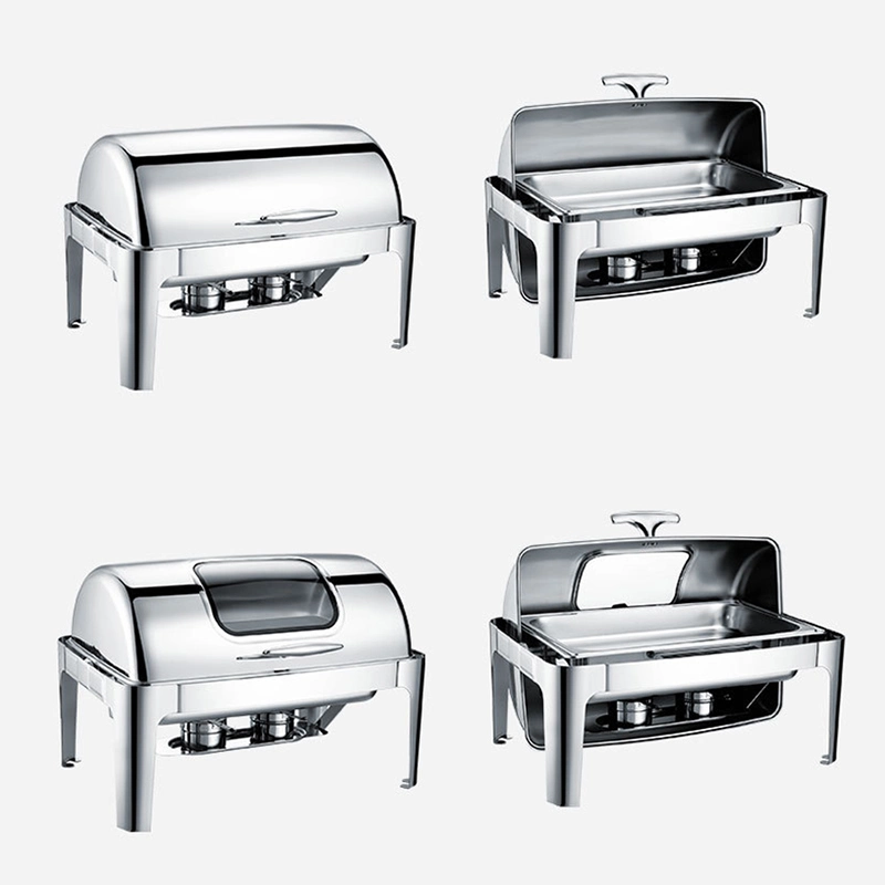 Rectangle Roll Top 9L Hotel Restaurant Food Warmer Chaffing Dish for Catering Roll Top Buffet Serving Set Chafing Dish