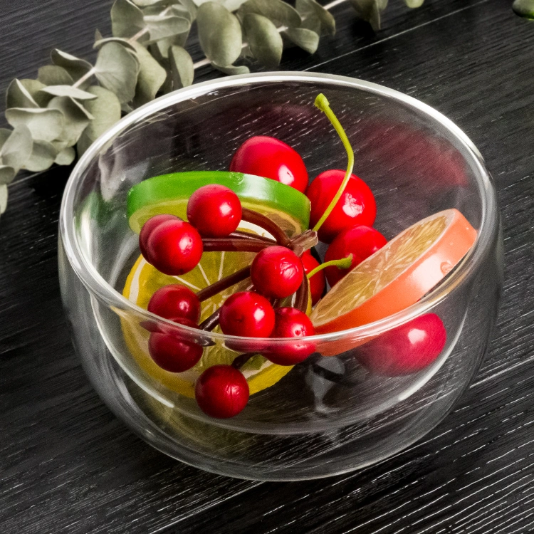 Salad Dessert Fruit Clear Simple Double Wall Bowl Crystal Food Grade 5inch