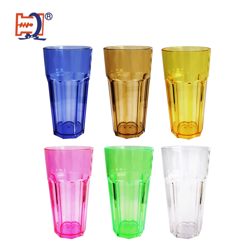 Fábrica Hot Sale transparente plástico Copa de cerveza Octógonal Color múltiple Capacidad Copas de plástico opcionales