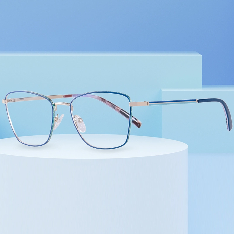 Fashion Italy Design Blue Light Blocking Cat-Eyed Metal Optical Frame