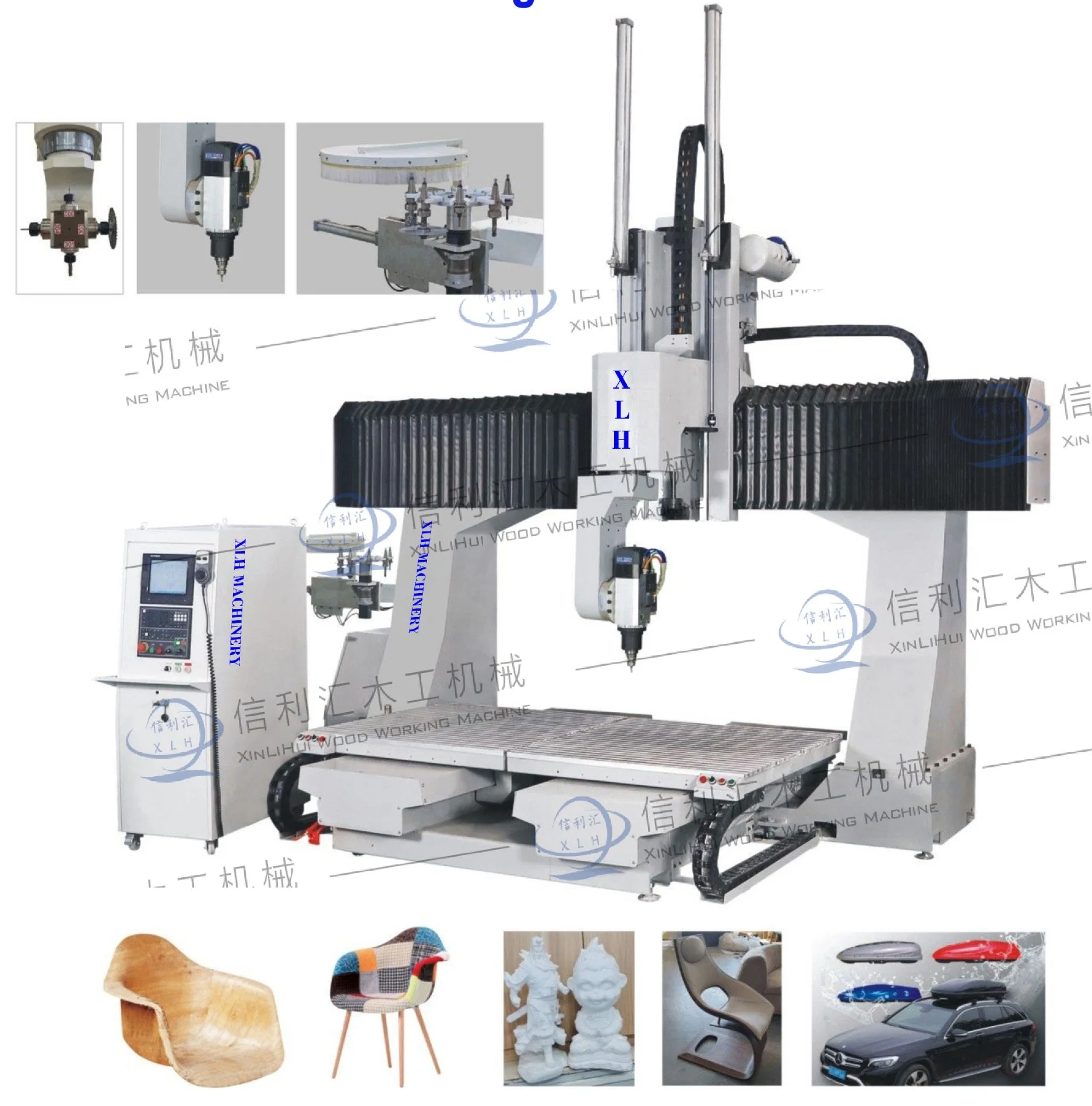 Máquina de Corte de Engraving e Roteamento CNC de 4 eixos para madeira, MDF, alumínio, Centro de usinagem de corte de cinco eixos estrutura de madeira Grande Centro de usinagem CNC