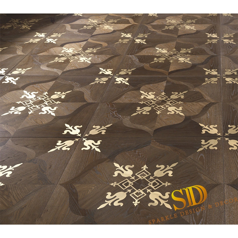 Luxury and Hotsale Wooden Floor Panels Wood Inlay Metal for Interior Floor Use in Private Villa/Palace