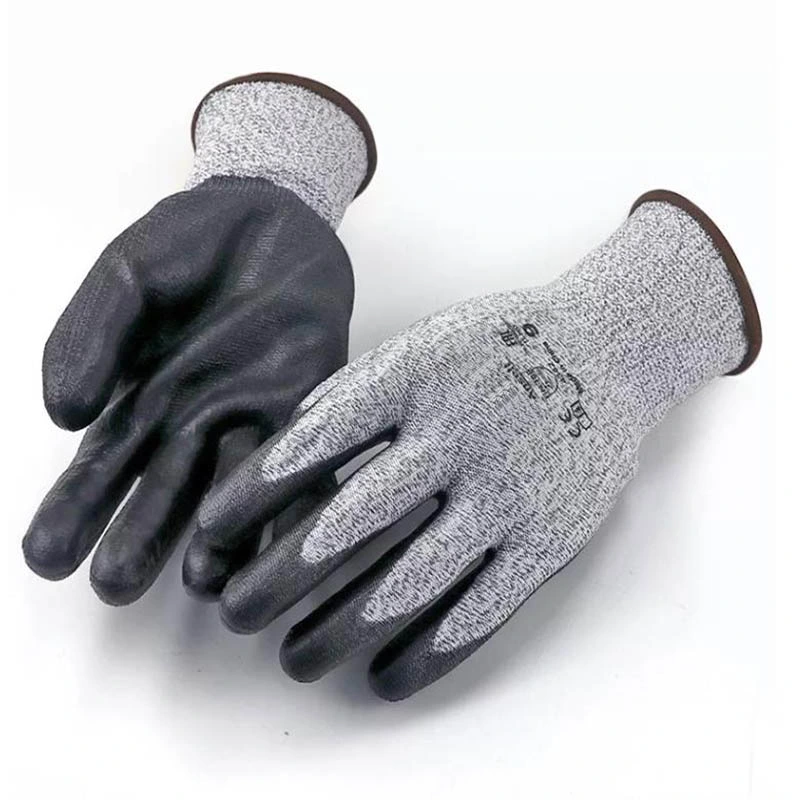 En388 4 en contra de la seguridad de corte con el dedo de nitrilo Protección Industrial gris Gimnasio Hppe protectora de cuero guantes para guantes mecánico