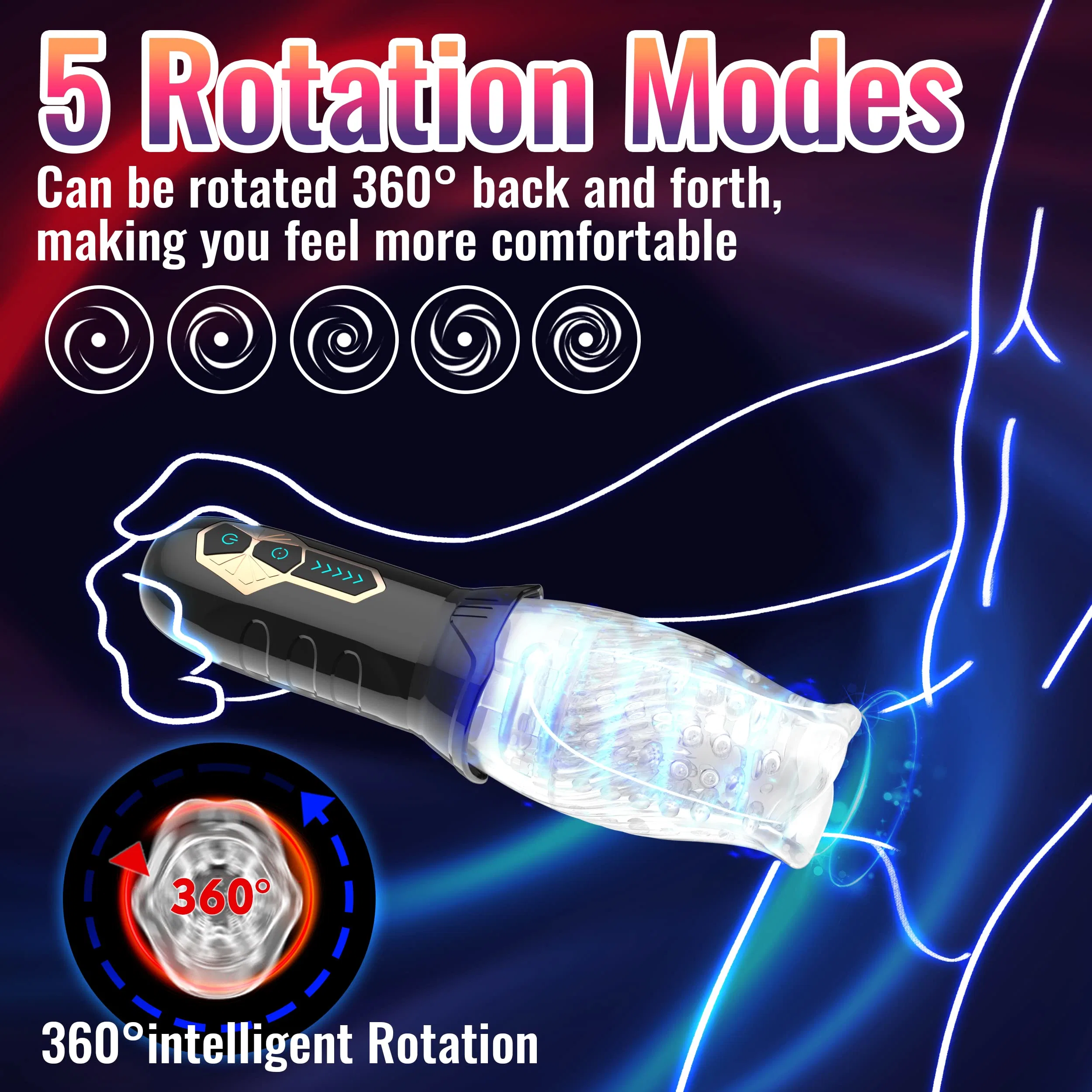 Automatic Rotating Male Masturbator Vibrating Cups Male Masturbations Toys with 5 Rotation 10 Vibration Modes for Penis Stimulation