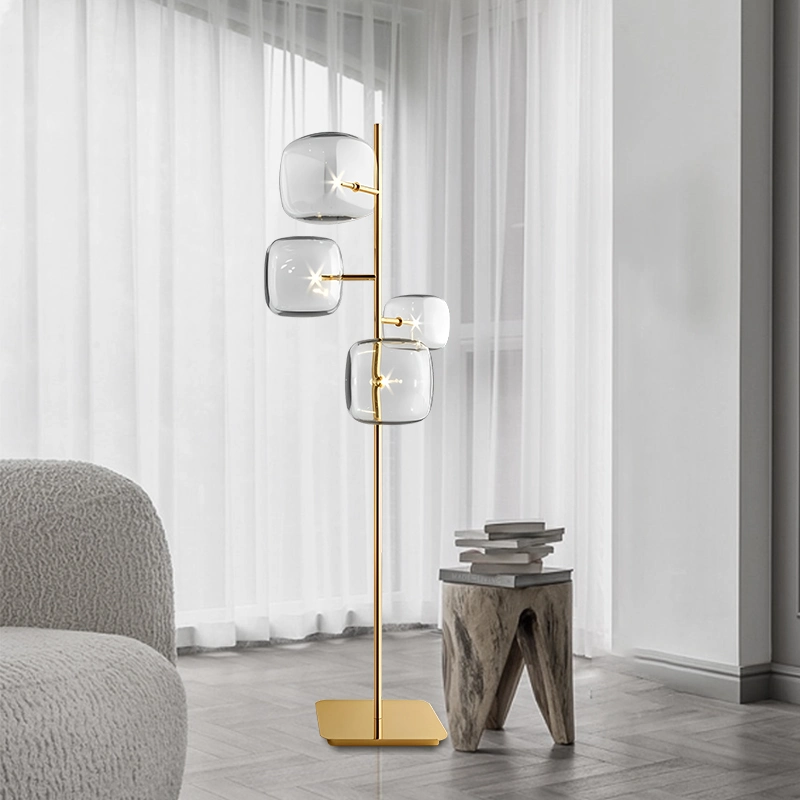 Gold Decorative Floor Lamp in LED Light with Clear Glass Lamp Shade for Living Room, Indoor, Bed Room Lighting