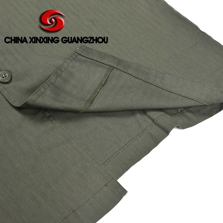 Custom Long Sleeve Polyester Cotton Plain Fabric Olive Green Police Casual Men's Shirt