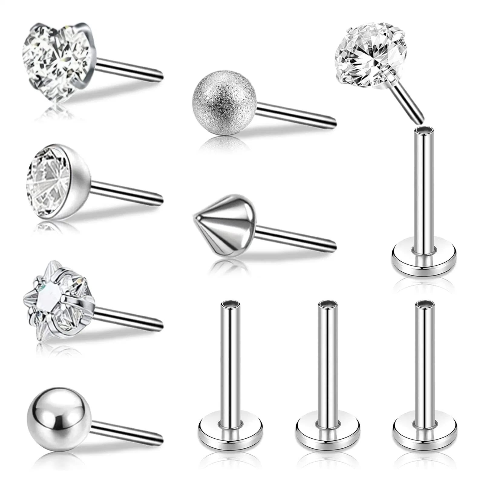 Mode Klassische Körper Schmuck 316L Chirurgenstahl Labret Push Pin Zubehör Fit to Threadless Push Fit Base Bar für Lip Ohrnase Piercing Schmuck