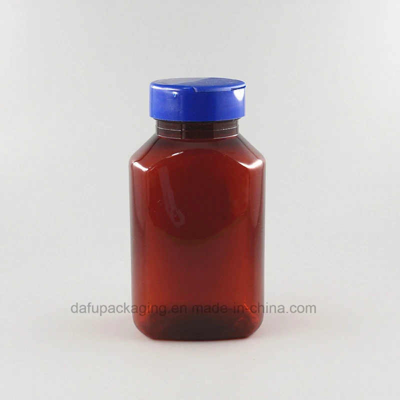 Plastic Packaging 160ml Rectangular Amber Plastic Medicine Bottle with Easy Open Cap