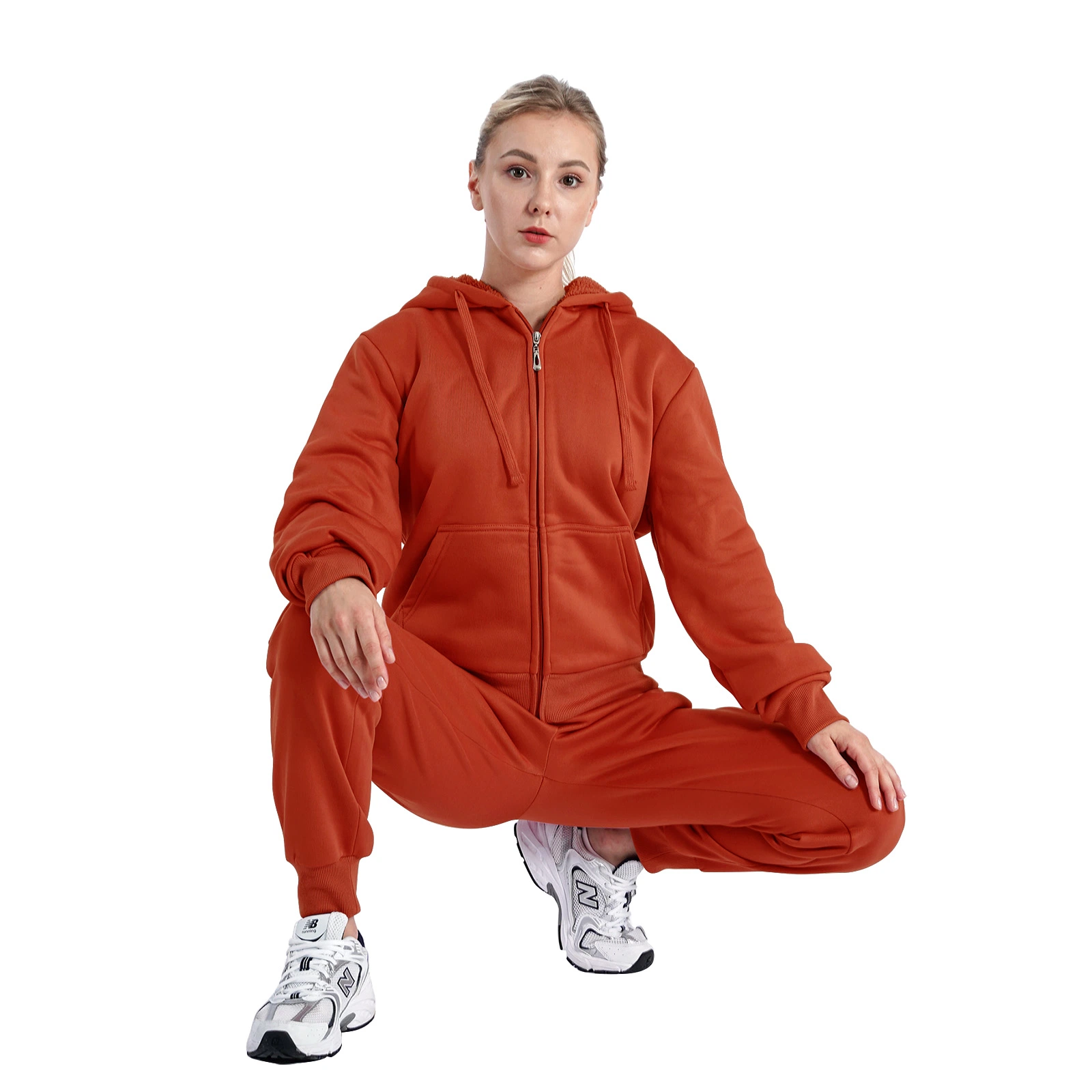 2023 Classic Rust Color Women's Sport Wear Breathable Warm Fabric Solid Sherpa Lined Garment