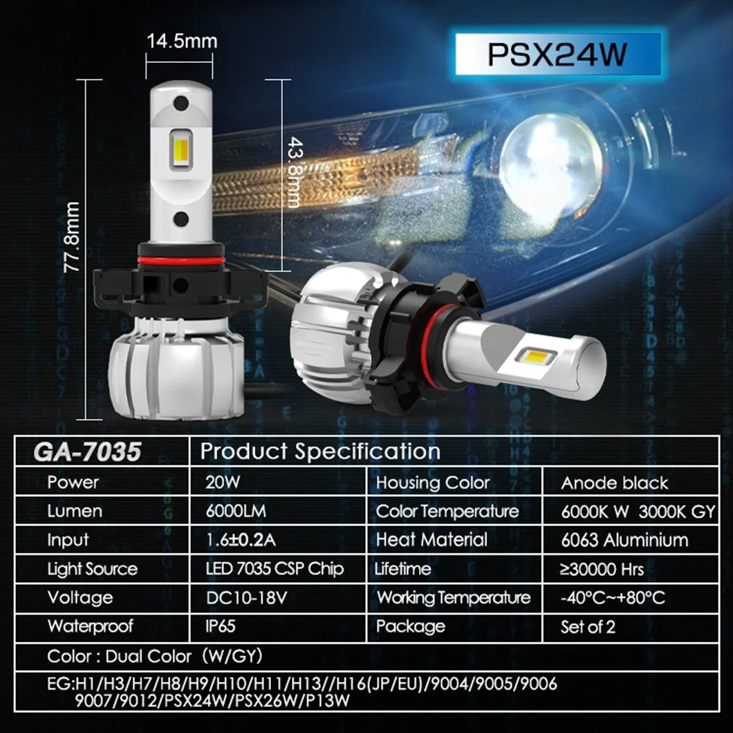 G-View ODM &amp;OEM Ga7035 E-MARK Approved H11 Package Box Parts Automatische Scheinwerfer