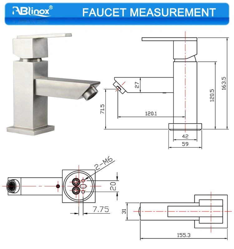 Machining Stainless Steel Handle Square Tube Basin/Sink/Mixer/Kitchen Faucet