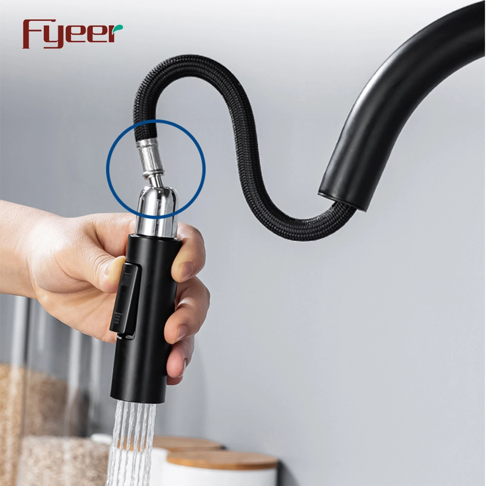 Fyeer New Golden Pull out Kitchen Sink Faucet with Soap Basket