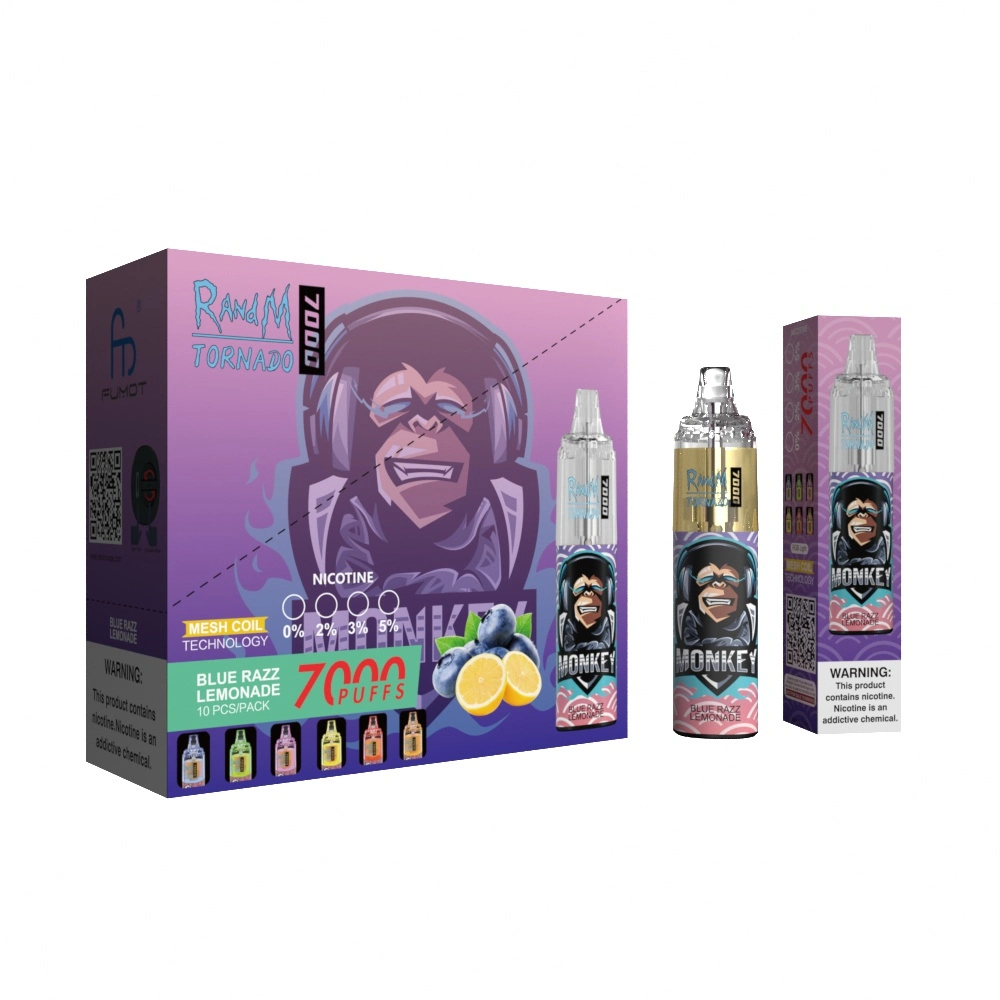 Beliebte Verkauf 54 Geschmacksrichtungen Angry Gorilla Graffiti Design Wiederaufladbare Einweg Vape Original Randm Tornado 7000 Puffs mit RGB-Leuchten