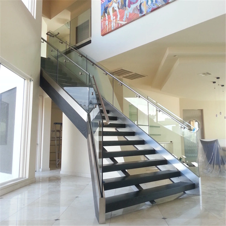 Modern Indoor Small Space Stairs Stainless Steel Wooden Straight Staircase