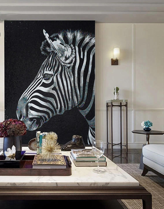 Hand Cut Glass Mosaic Mural Zebra Picture Art Wall Deco