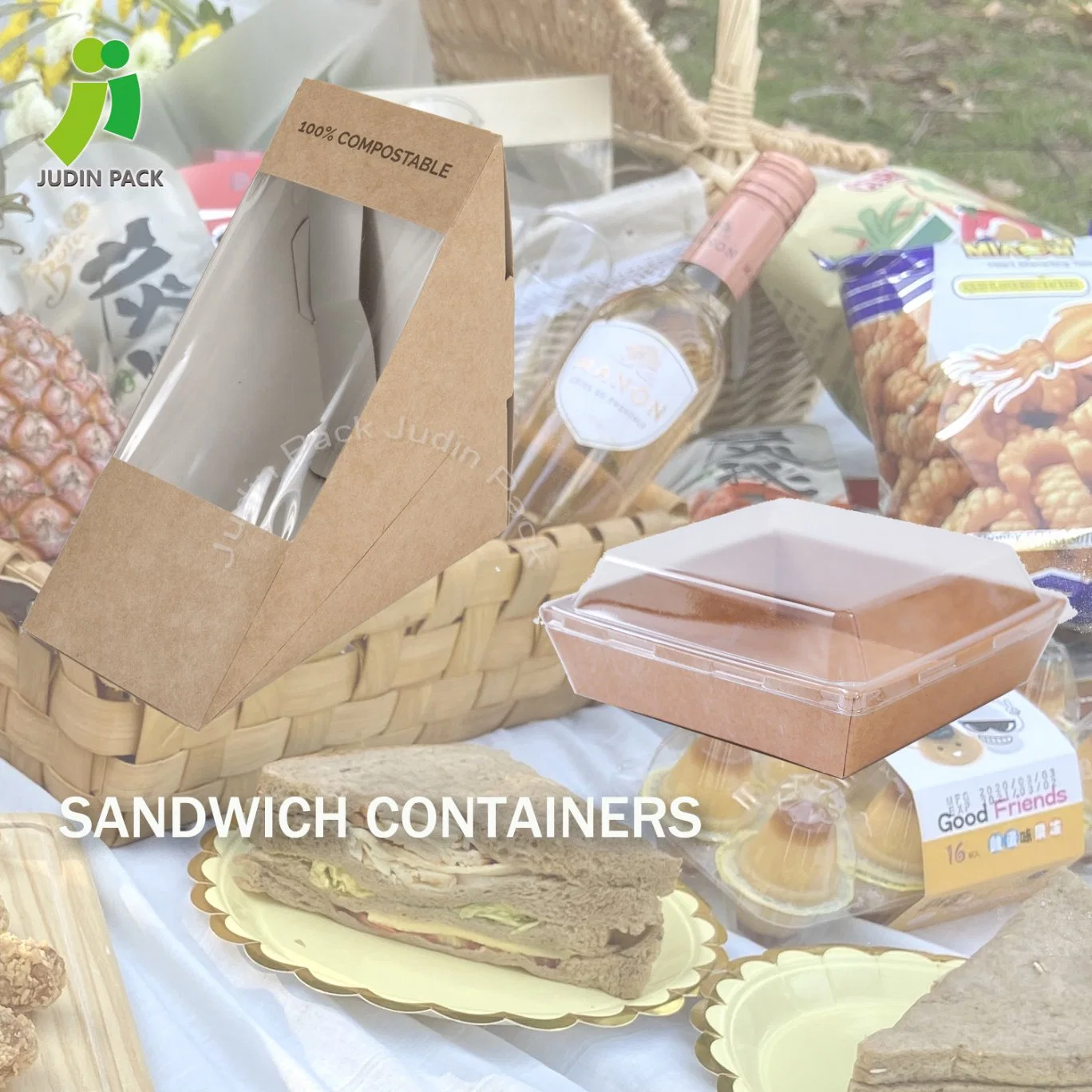 Bon marché alimentaire de papier Kraft écologique des boîtes pour sandwich