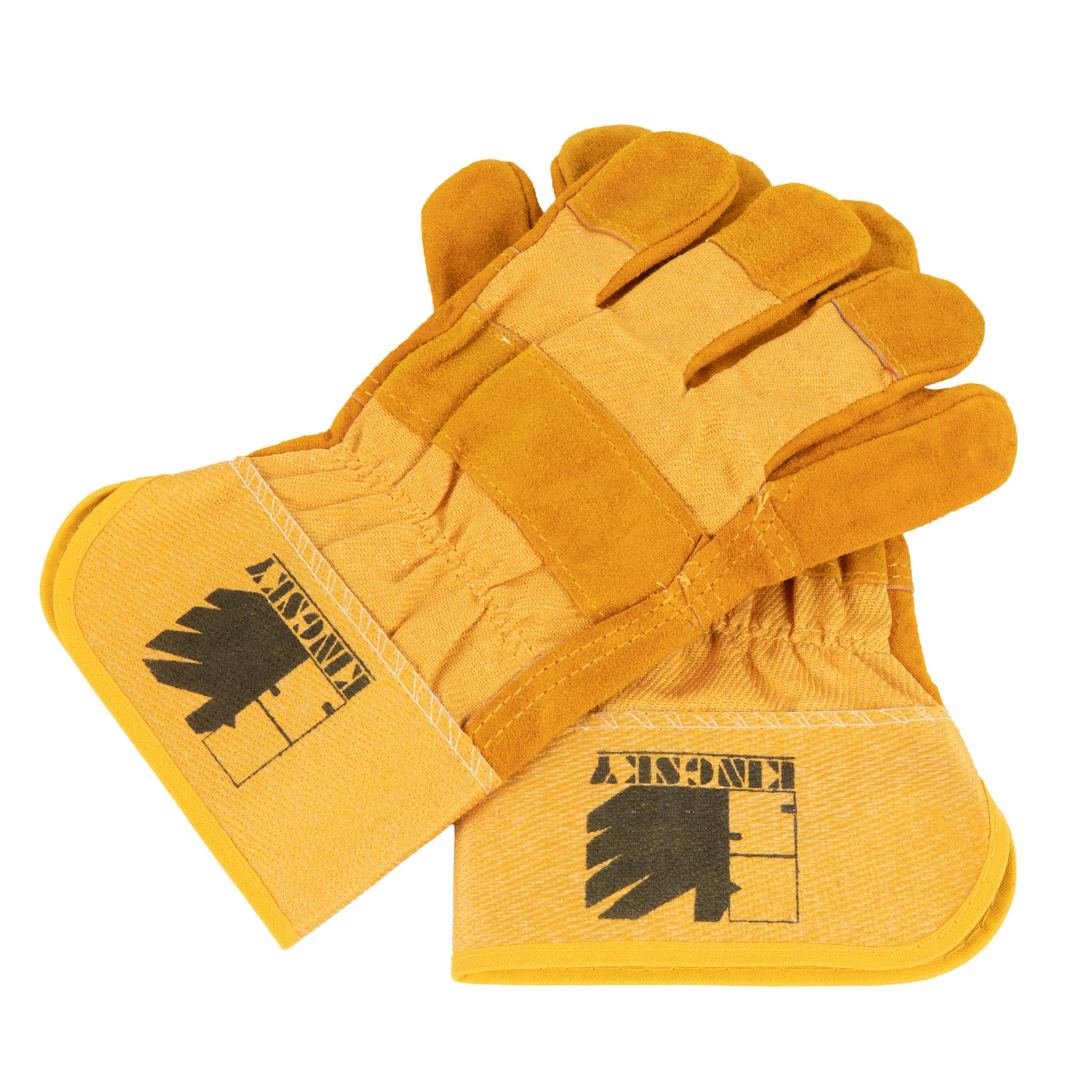 Cowhide Leather Patched Palm Yellow Cotton Back Half Lined Work Glove