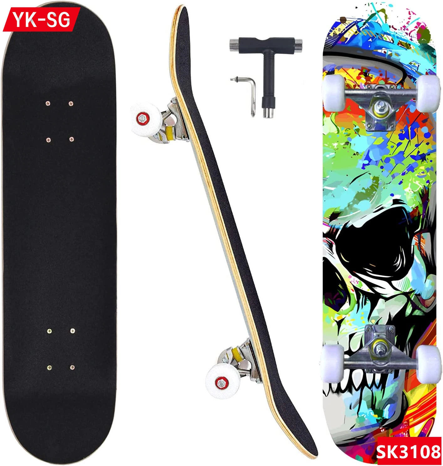 High Quality 100% Canadian Maple Wood Double Kick Skateboard