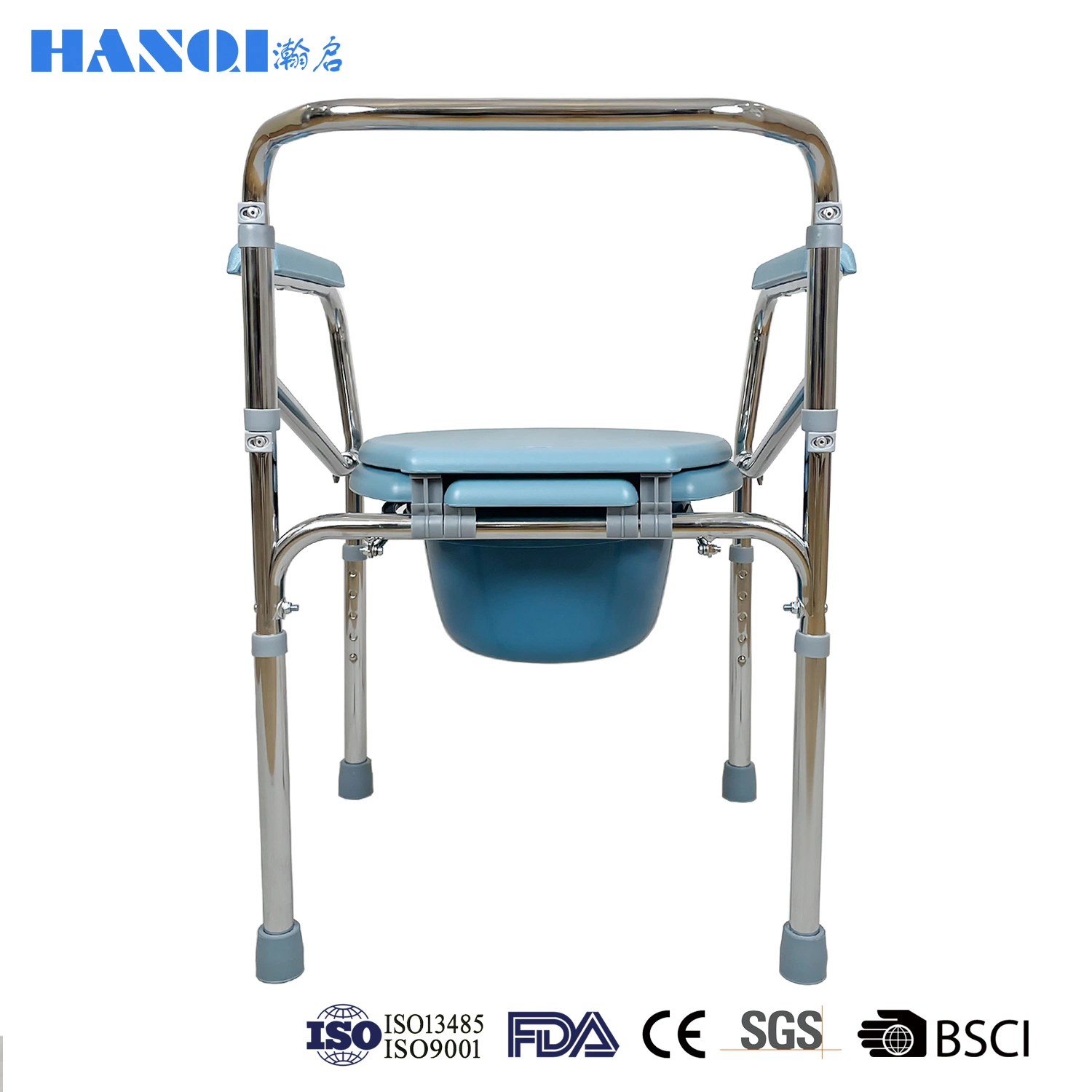 Economical Portable Steel Toilet Commode Chair with Waterproof Seat Non-Slip Potty Chair