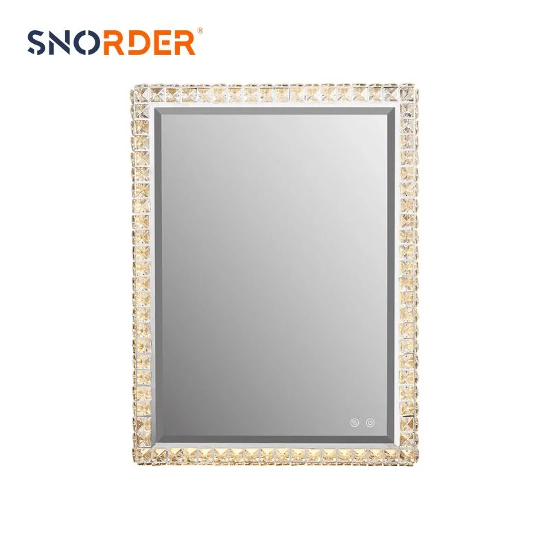 Stainless Steel Crystal Frame 600*800mm Defogging Square Mirror Light with LED Touch Switch 5mm Environmental Protection Mirror Material Double-Colour Light Ban