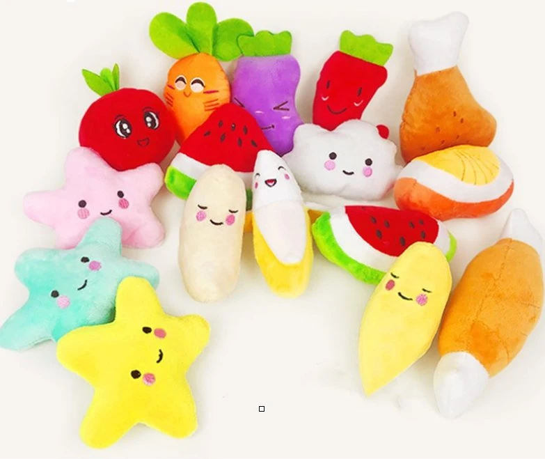 Cute Pet Dog Cat Plush Fruit Squeak Sound Dog Toys Funny Chew Molar Toy Fit for All Pets