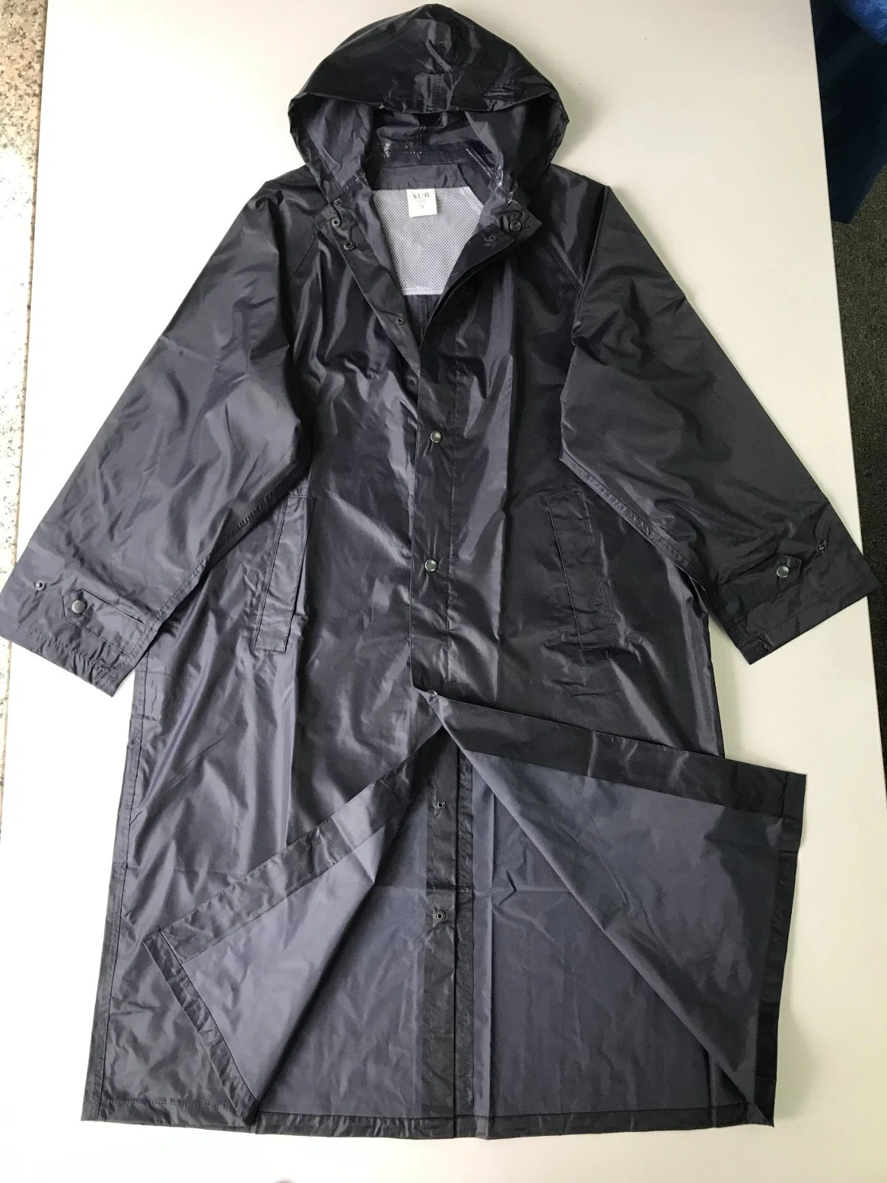 Dark Blue Long Rain Coat with Reflective Strip for Men