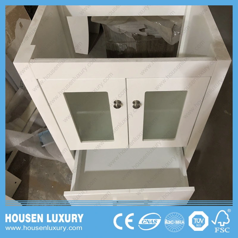 PVC or MDF Material Big Belly Basin White Paint Frosted Glass Door New Modern Floor-Standing Bathroom Cabinet