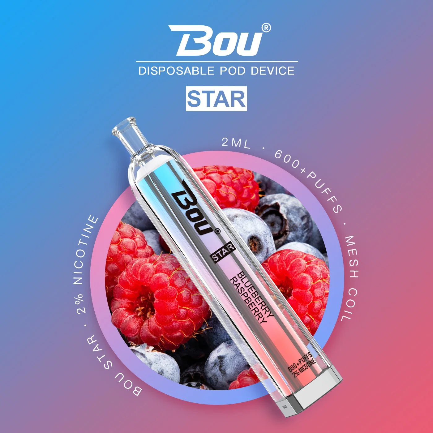 2023 Nuevo Modelo de la estrella original Bou 600 inhalaciones sabor de la fruta de Vape desechables personalizable