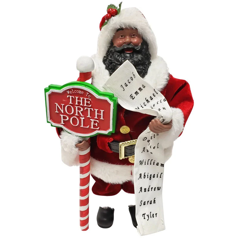 Custom Christmas Decor, Resin African American Santa Tabletop Sculpture Black Santa Claus