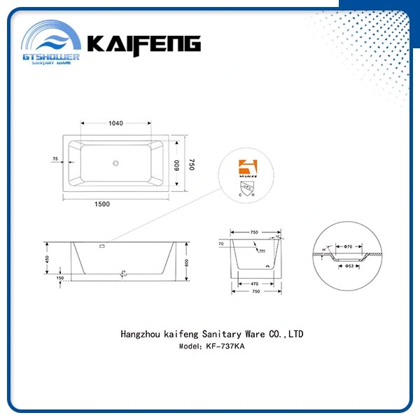 Upc Two Piece Seamless Acrylic Free Standing Bathtub (KF-737K)