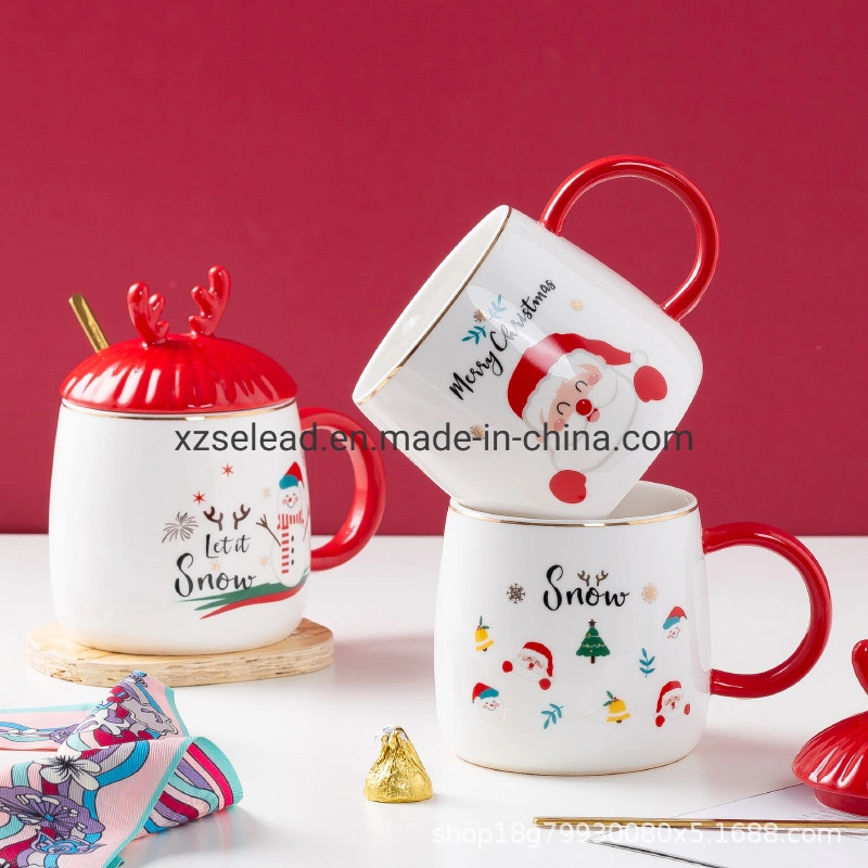 Weihnachten Emaille Paar Becher Geschenk-Set Kaffee Tassen Weiß Rentier Tassen Sublimation Keramik Weihnachtsgeschenk Custom Printed Keramik