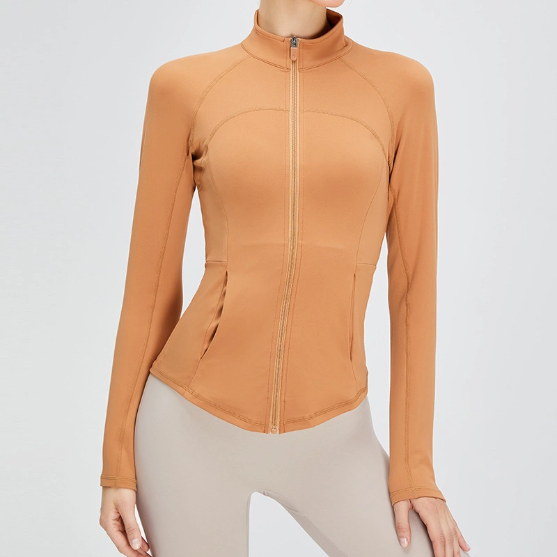 ActiveWear sin costuras Ladies chaqueta de gimnasio Manga larga Yoga Fitness mujeres Deportes Desgaste