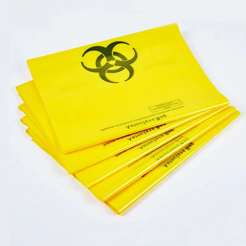 Desechable Lab Medical Flat Tipo 61X81cm o Tamaño personalizado Amarillo Bolsa de residuos de riesgo biológico esterilizable en autoclave