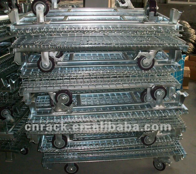 Factory Supply Wire Mesh Container Industrial Logistics Foldable Steel Storage Cage Trolleys