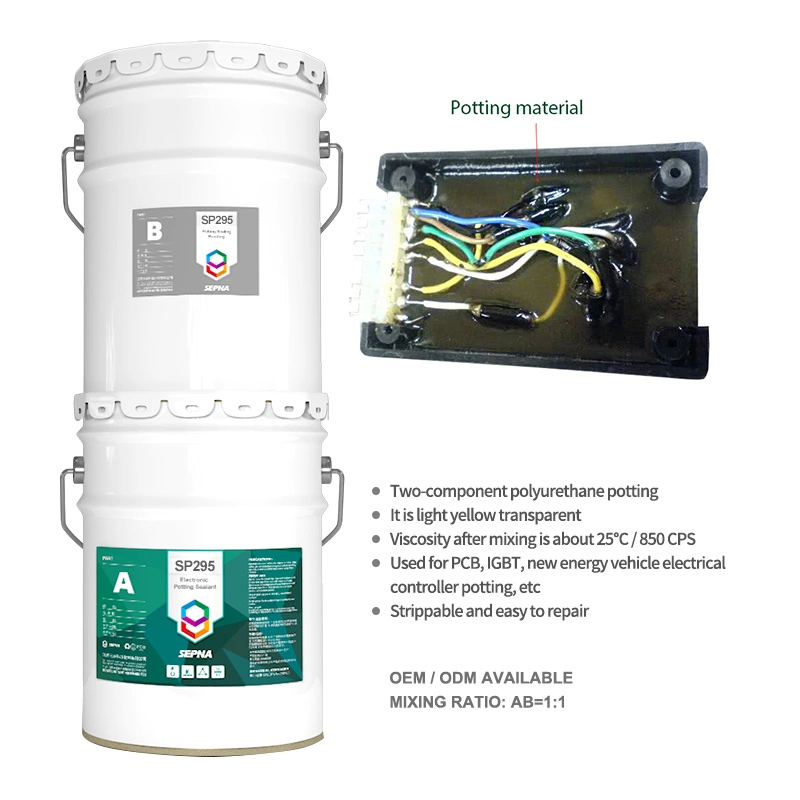 صمغ صلصاق البولي يوريثان الشفاف Sepna UL94 V-0 للوحة PCB وحدة التحكم في الأجهزة الإلكترونية IGBT Potting وحدة التحكم الكهربائية في السيارة الجديدة التي تعمل بالطاقة الصب