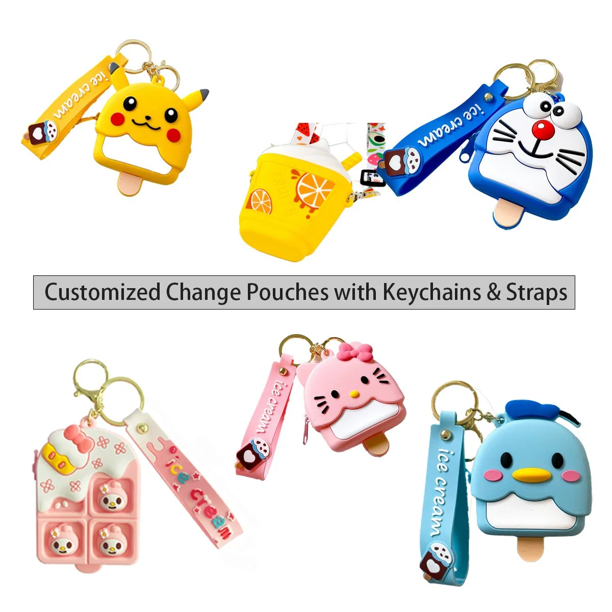 Custom Anime Cute Pokemon Daraemon Hello Kitty Schlüsselanhänger mit Silikon Ändern Sie die Tasche für Souvenir Corporate Werbegeschenk