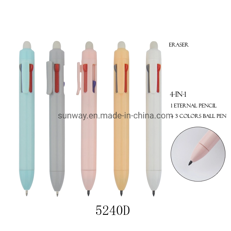 School Stationery 4 in 1 Eraser Multicolor Pen Wih Pencil