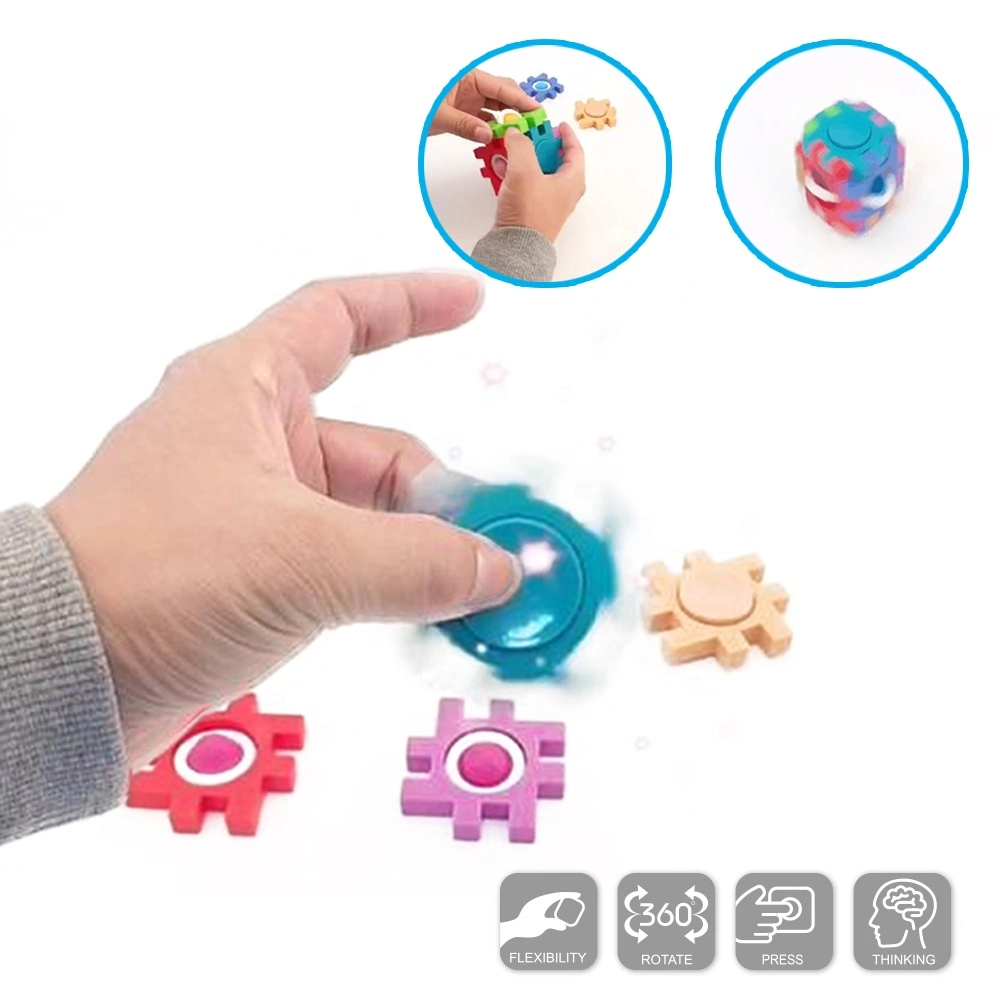 Magical Puzzle Cube Multifunctional Push Pop 6 PCS Finger Hand Spinner Fidget Press Bubble Sensory Toy for Kids