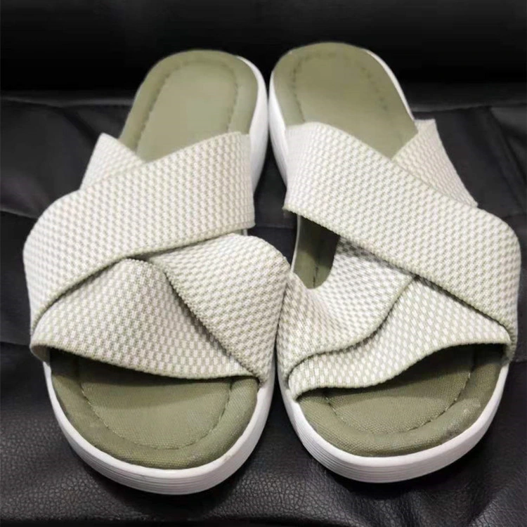 2021 Beach Rubber Indoor Women Platform Fashion Cross Band Open Toe Slippers