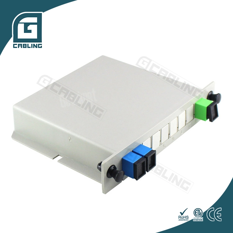 Gcabling de telecomunicaciones de fibra óptica FTTH Optique 1X2 1X4 1X8 1X16 1X32 Fbt PLC Caja divisora Sc conector LC Splitter de fibra óptica