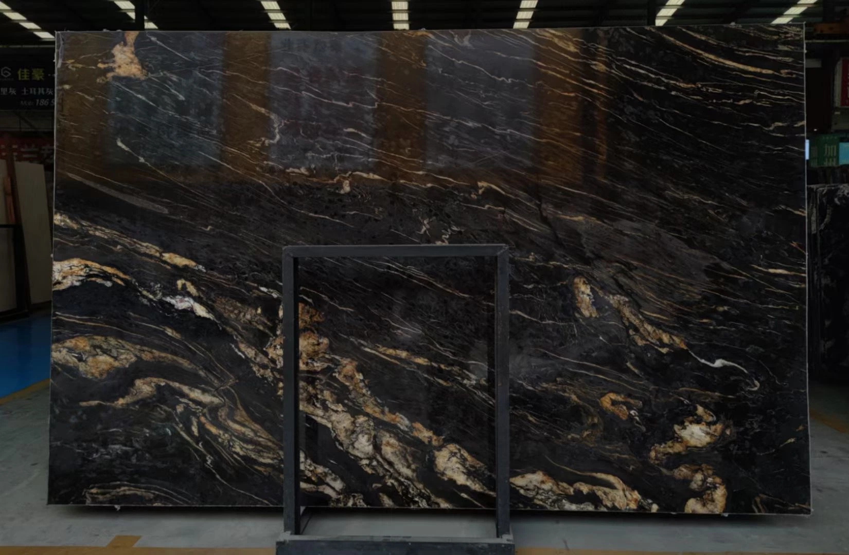 Matrix Titanium Black Gold Thunder Granite Slab Polished Antique Finish