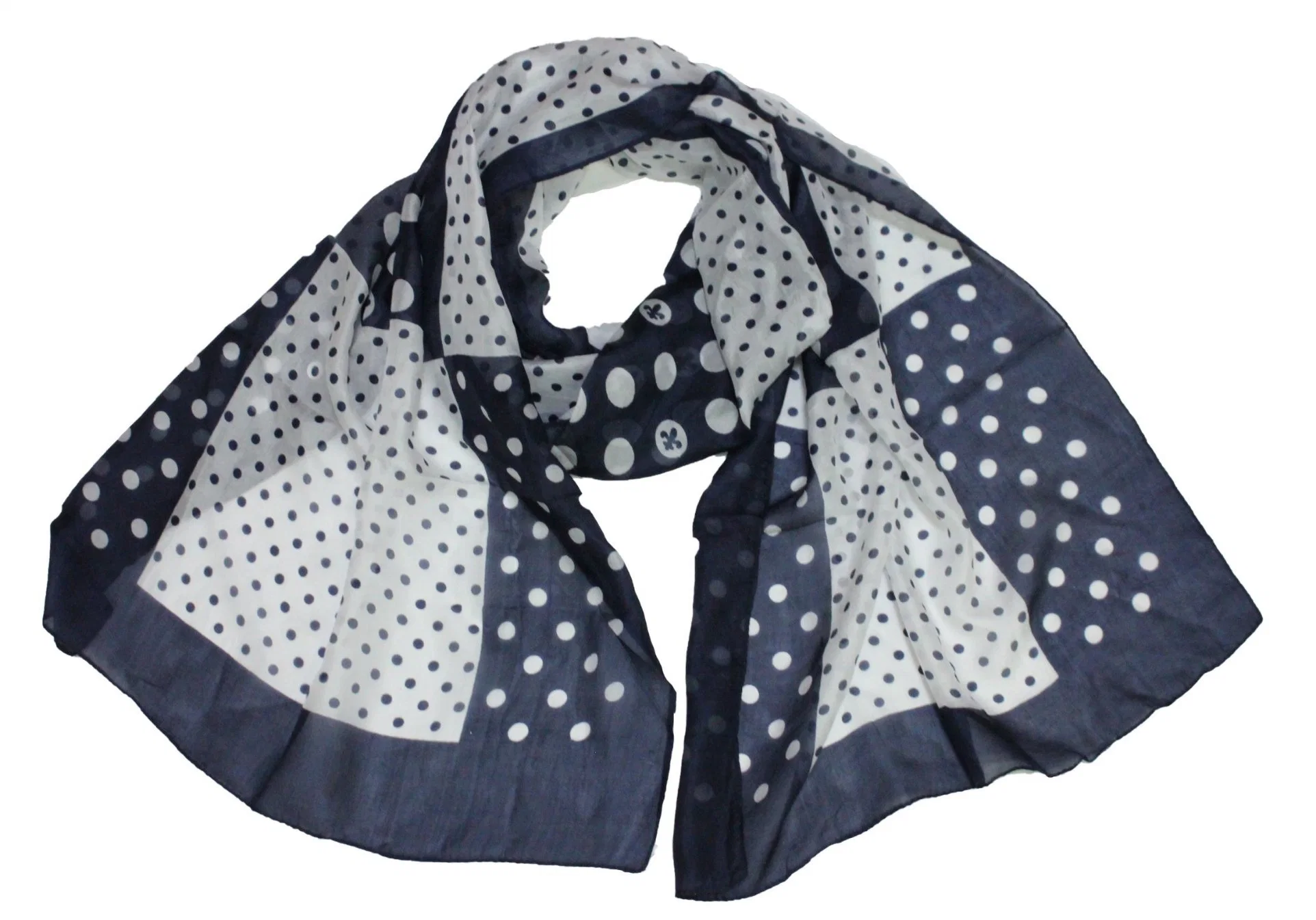 Ladies Light Scarf Dots Print Navy White Fashion Shawl 2022 Spring Autumn