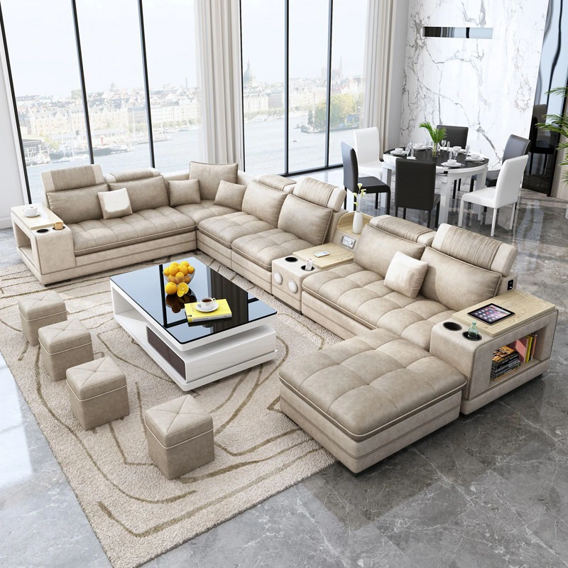 Modern Design Microfiber Fabric Couch U Shape Sofa Set Modular Sectional Home Furniture Wooden Luxury Living Room Sofa