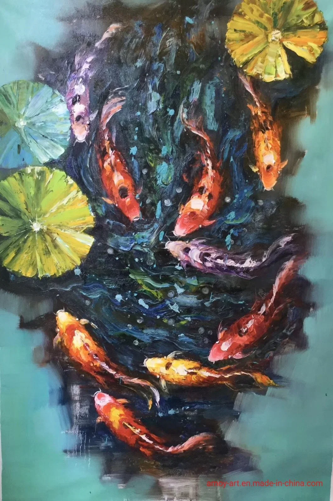 La reproducción de peces Koi Pintura al Óleo de lienzo para decoración de pared