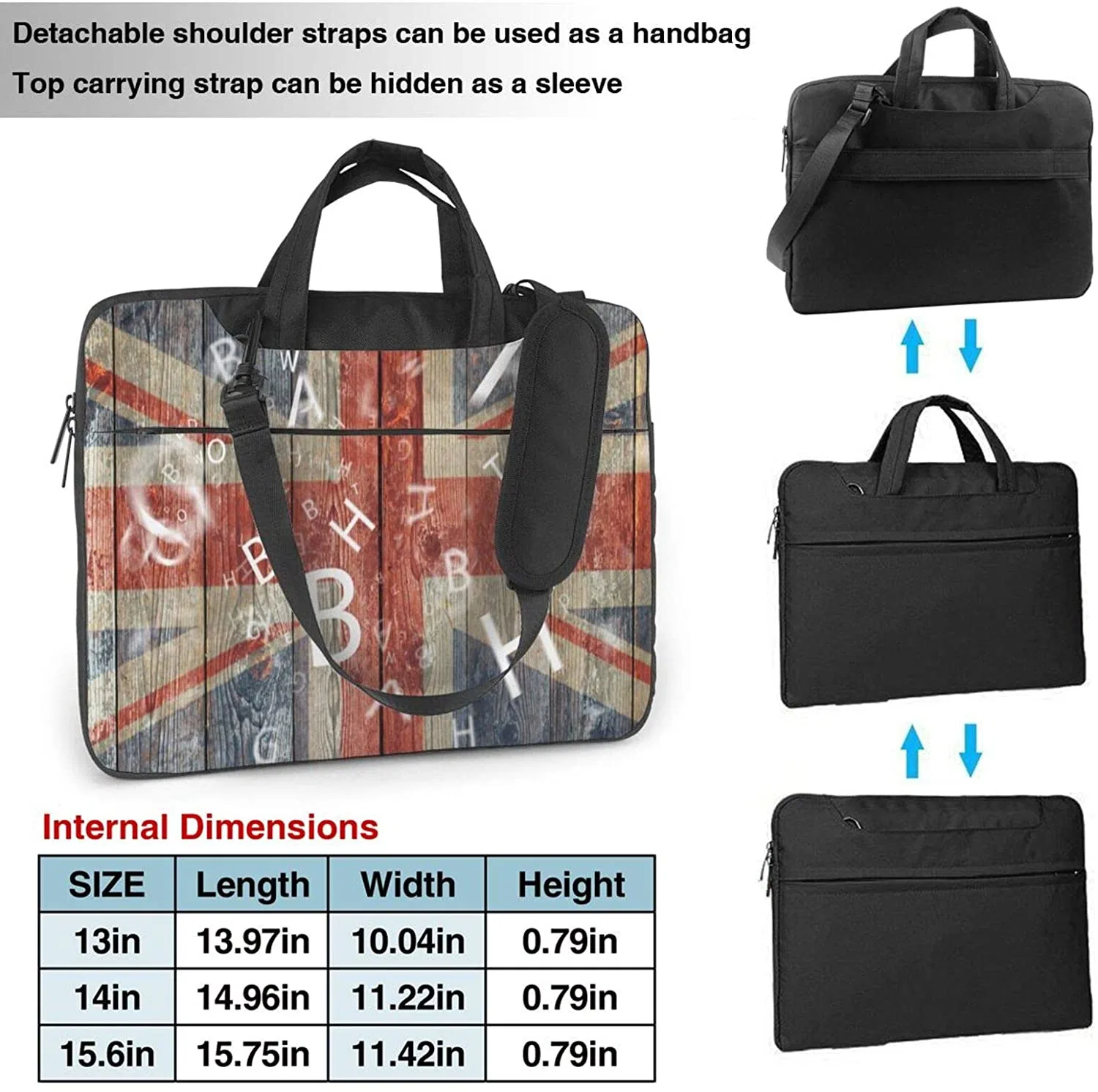 15,6 pouces ordinateur portable RPET recyclables unisexe drapeau britannique sac style vintage Mallette d'impression le cas de bagages