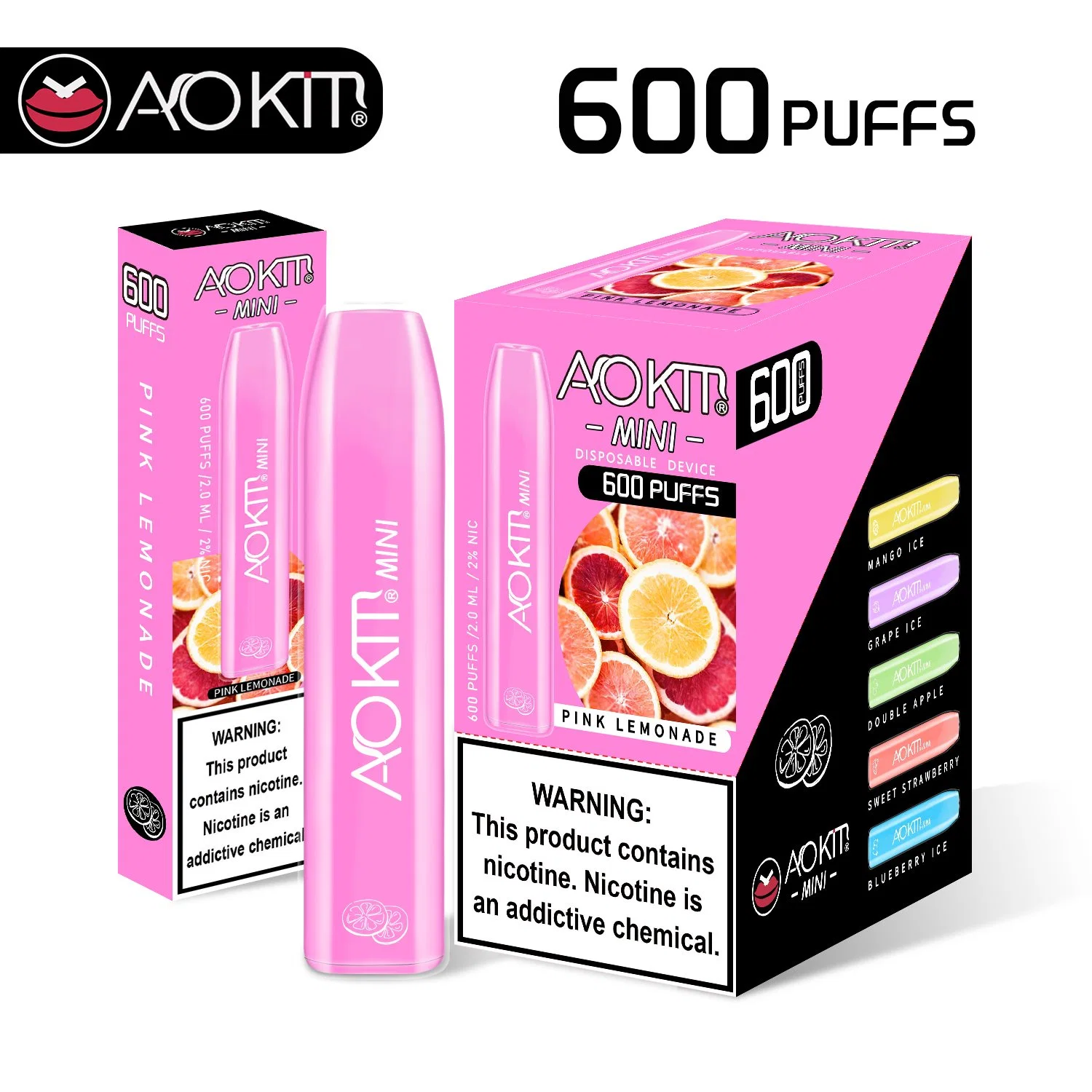 Small Puffs 2% Nicotine Smoking Vapes 12 Kinds Fruit Flavors Aokit Mini 600 Puffs E Cigarette