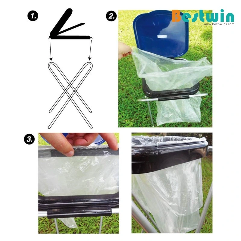 2 Compartment Folding Trash Waste Bin Plastic Recycling Organization Bag Holder for Garbage Separate Collection